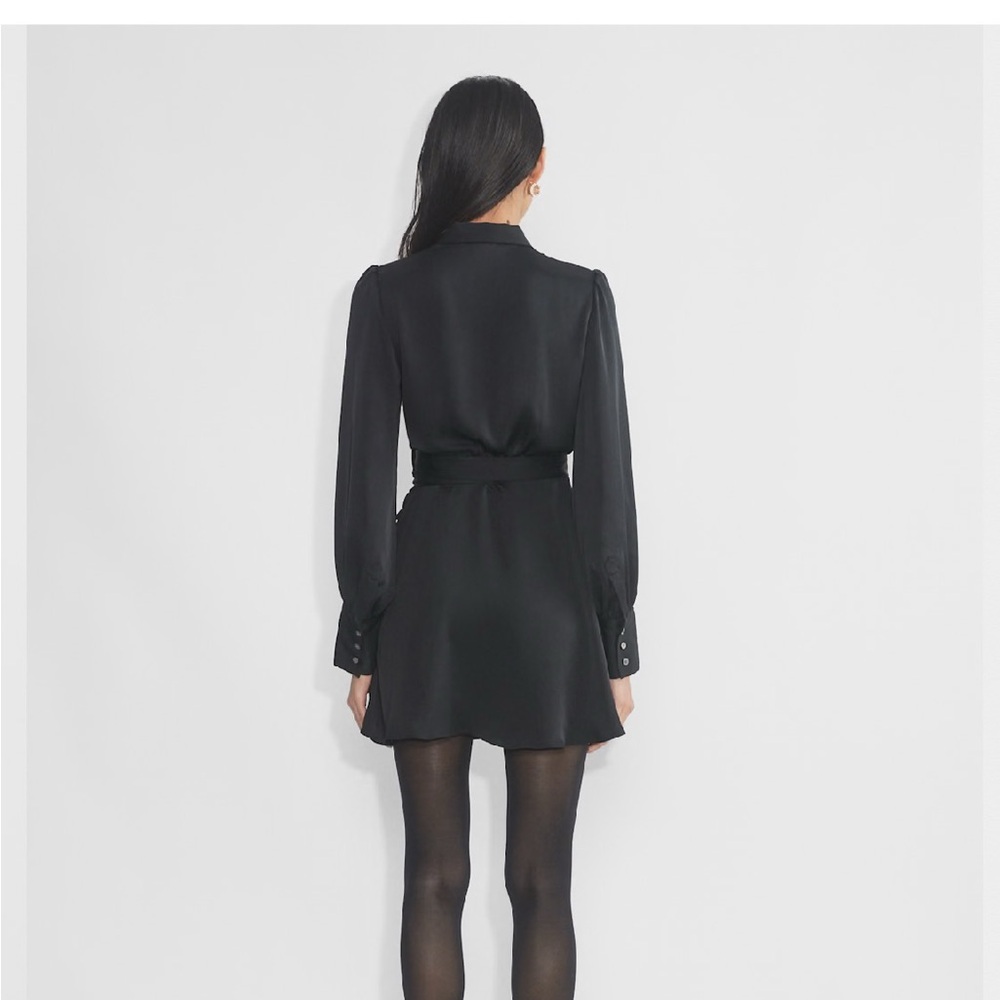 Worn once!! This season Black Satin Wrap Dress - Picture 3 of 6
